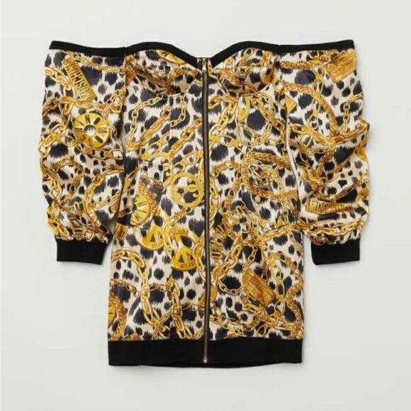 H&M x Moschino TV Mini Gold Black Dress Chain Print Size 0 - Picture 9 of 15